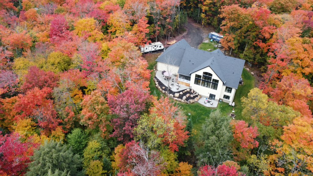 aerial view, secluded, private, landscape, woods